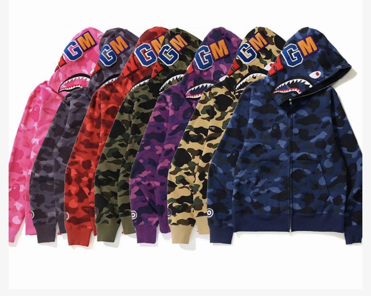 BAPE Camo Shark Hoodie color options