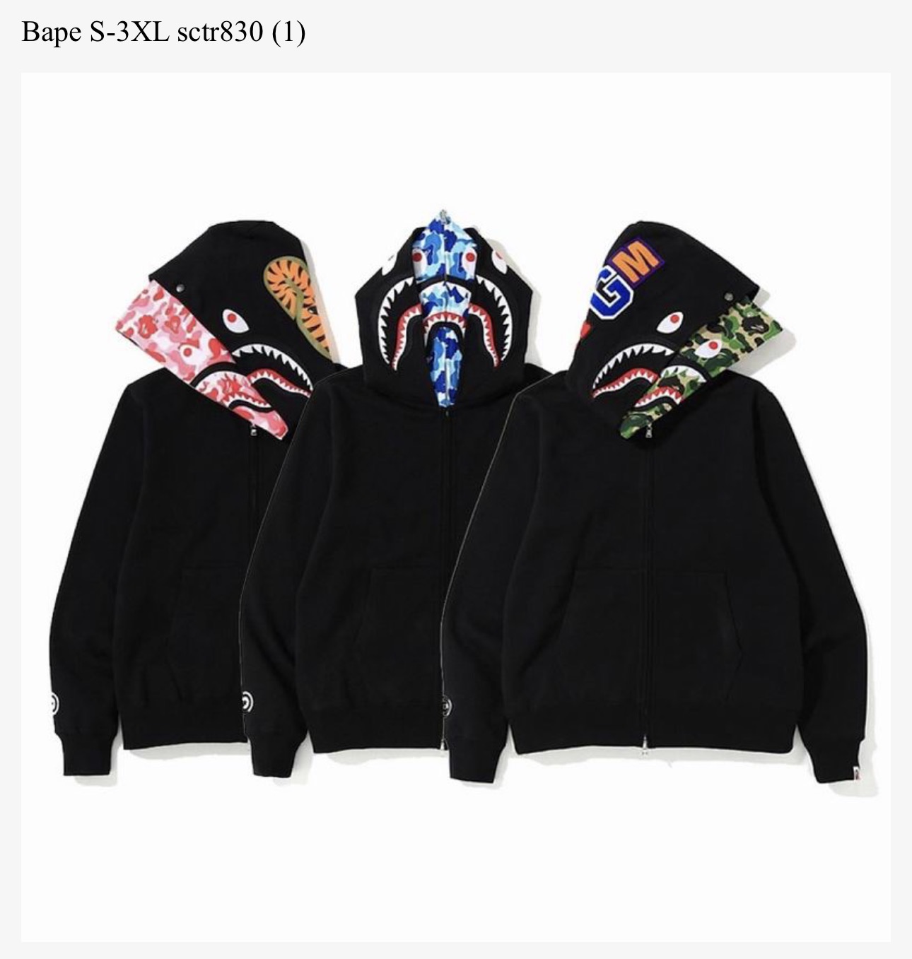 BAPE Multicolor Shark Hood Hoodie color options