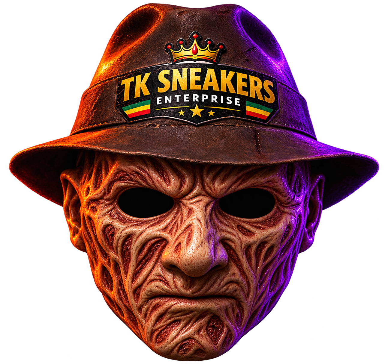 Freddy Krueger mask with TK Sneakers symbols