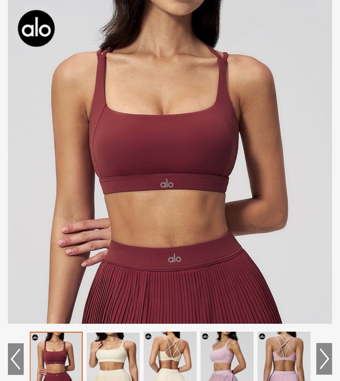 Alo Pleated Tennis Suit in Burgundy, Cream, Blush Pink